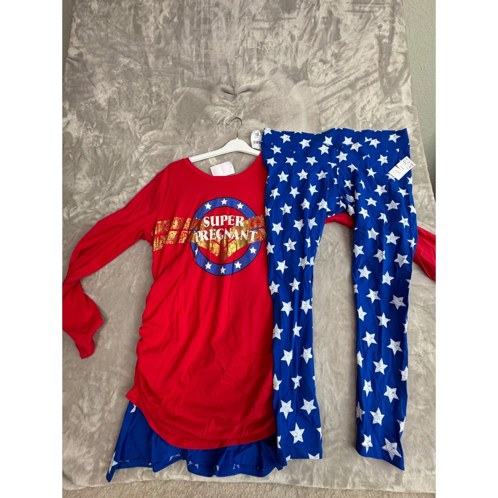 Motherhood Maternity Super Pregnant Superhero Costume Tunic Skirt Leggings Set L